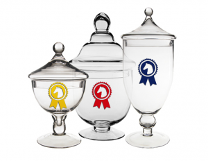 apothecary-jars-with-blue-red-yellow-ribbons