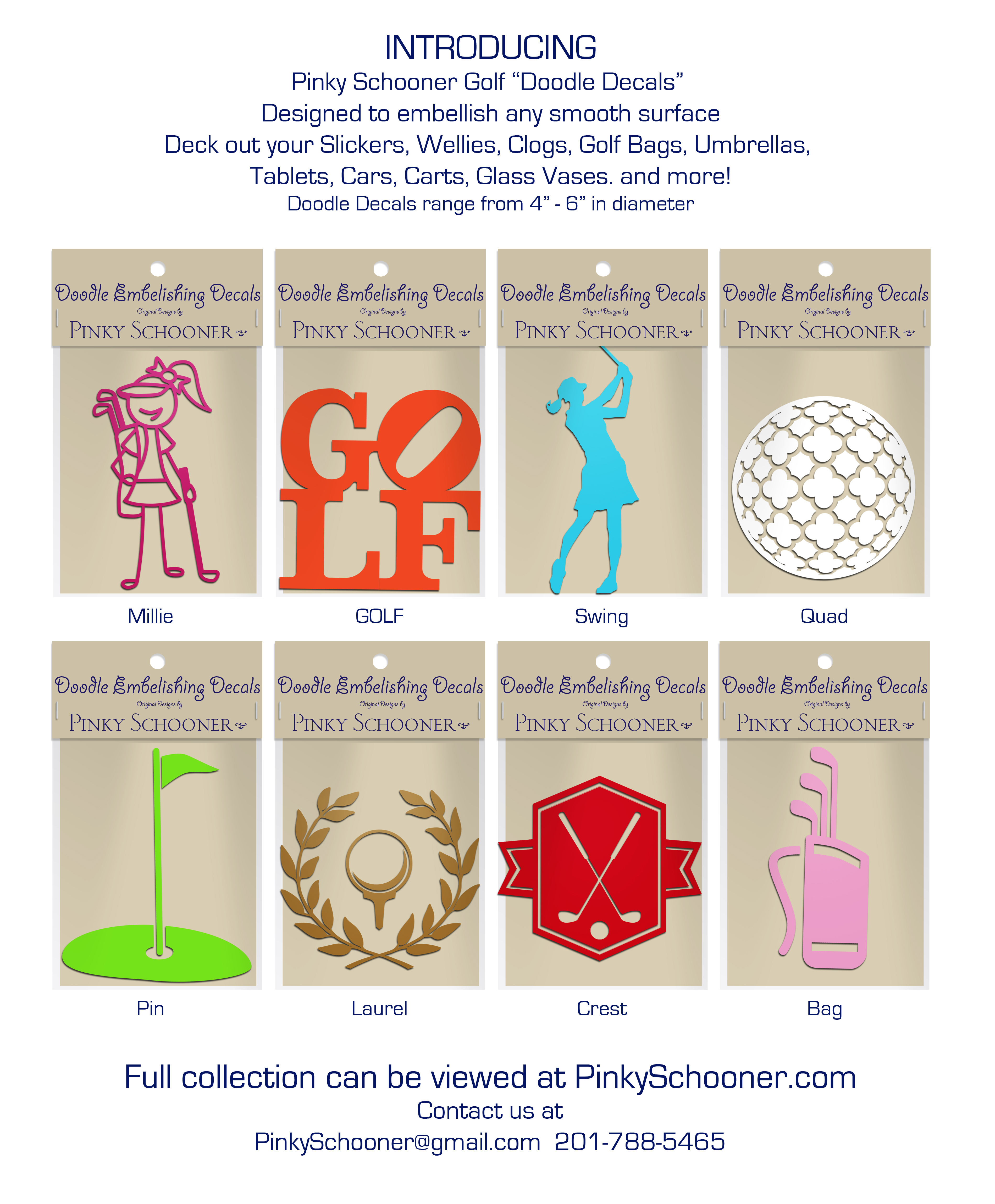 Pinky Schooner Golf Doodle Decals